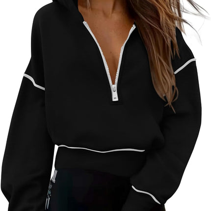 Women'S 2026 Fall Hooded Sweatshirts Long Sleeve Half Zip Cropped Hoodies Pullover Winter Fashion Clothes