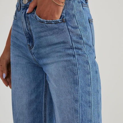 Women'S Wide Leg Jeans High Waisted Stretchy Raw Hem Zimbaplatinum Denim Pants