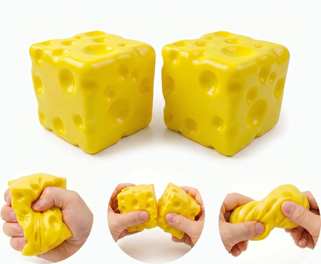 Cheese Squeeze Toys, Slow Rising Yellow Foam Stress Relief Blocks(2 Packs)