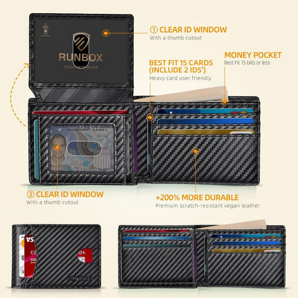 Wallet for Men -Slim Rfid Leather Mens Bifold Novelty Wallets 2 ID Window with Gift Box Men'S Accessories | Slim