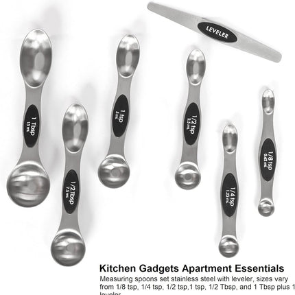 Magnetic Measuring Spoons Set Stainless Steel with Leveler, Stackable Metal Tablespoon Measure Spoon for Baking, Cups and Spoon Set Kitchen Gadgets Apartment Essentials Fits in Spice Jars