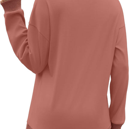Sweatshirts for Women Crewneck Long Sleeve Loose Fit Tops Color Block Ribbed Trim Fashion 2025