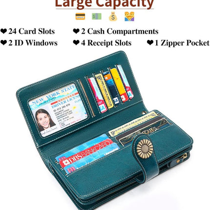 Wallets for Women Leather Credit Card Holder with RFID Blocking Large Capacity Wristlet | with RFID Blocking