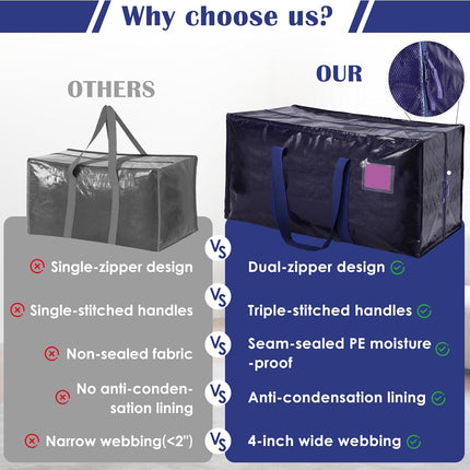 6 Pack Moving Bags Heavy Duty 210GSM with Full-Open Side Zipper, 93L 220Lbs Waterproof Foldable Storage Totes for College Dorm Move-In, Moving Boxes Alternative & Home Organization, Blue