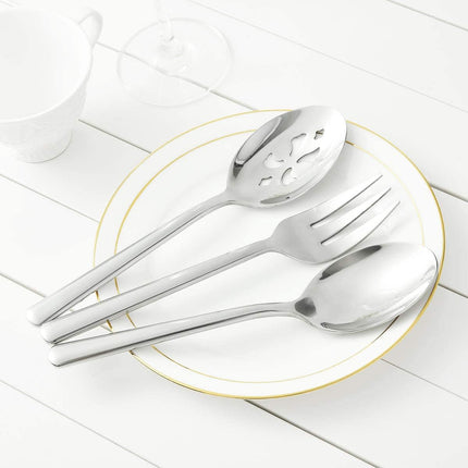 Serving Spoon X 2,Slotted Serving Spoon X 2,Serving Forks X 2, 9 Inch Stainless Steel Catering Serving Utensils for Party Buffet Dinner Banquet Kitchen Basics (Silver Mirror Finish)