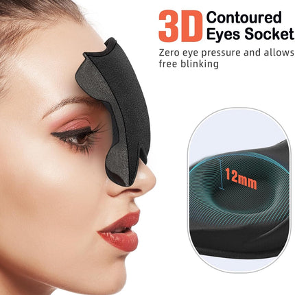 Sleep Mask for Side Sleeper Women Men, Eye Mask for Sleeping | Light Blocking 3D Contoured Sleeping Mask, Soft Breathable Sleep Eye Mask with Adjustable Elastic Strap for Travel, Black