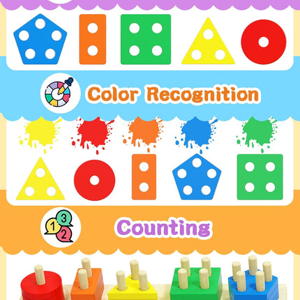 Montessori Toys for 1 2 3 Year Old Boy Girl, Toys for Ages 2-4 Toddlers Kids Baby, 1 2 Year Old Boy Girl Birthday Gifts, Wooden Learning Puzzles Shape Sorter Toys for Toddlers 1-3
