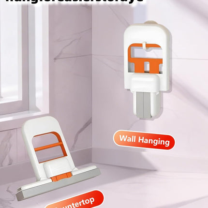 Self Squeezing Mini Mop, Mini Foldable Desktop Mop, Orange Small Sponge Mop, Wet and Dry Use Cleaning System, Replaceable Head, for Desktop, Kitchen, Counter, Glass, Tile (White)