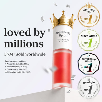 Korean Lip Oil - Appleplum | Long-Lasting, Moisturizing, Plumping, Revitalizing for Dry Lips, Waterproof, No Peel Off, Korean Tint, Hydrating Lip Stain, Nourishing Crystal Clear, 0.12 FL Oz