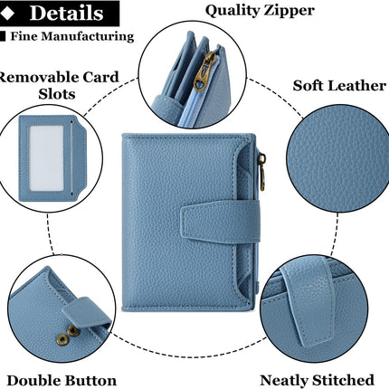 Small Wallet Women RFID Blocking Soft Leather Bifold Compact Card Holder Wallet for Women with Zipper Coin Pocket 4 ID Window
