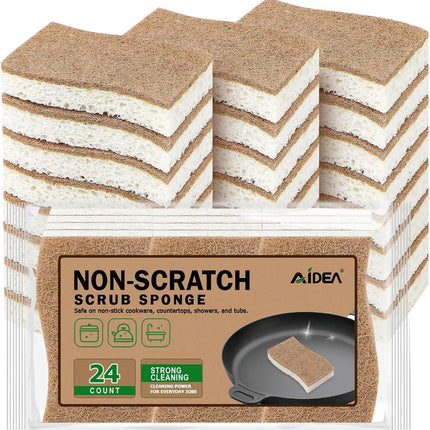 Sponges Non Scratch, 24Count, Natural Sponge for Non Stick Cookware, Sponges Kitchen, Cellulose Scrub Sponge for Dishes, Cleaning Power for Kitchen, Bathroom, Household