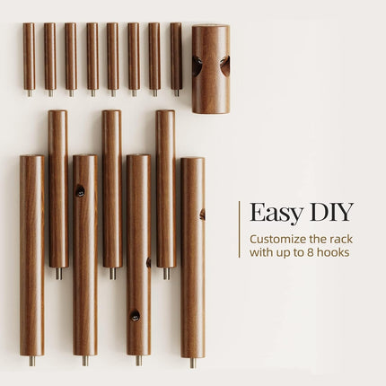 Solid Wooden Coat Rack Freestanding, Hall Tree with 8 Hooks, 3 Height Options for Coats, Hats, Handbags, and Scarves, Tool-Free Assembly, Space Saving Design for Entryway, Office, Bedroom