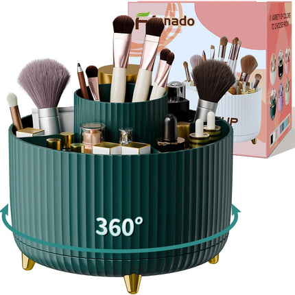 360° Rotate Makeup Brush Holder Organizer, Makeup Organizers Countertop, Makeup Organization and Skincare Storage for Vanity, Desktop, Bathroom (White)