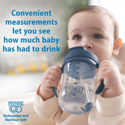 Milestones Baby'S First Straw Cup, Training Cup with Weighted Straw, 9 Oz/270 Ml, Bpa-Free, 6M+, Dark Blue, 1-Pack