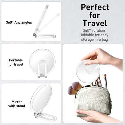 Magnifying Handheld Mirror Double Sided, Magnification Hand Mirrors, Travel Folding Hand Held Mirror, 360°Rotation Pedestal Makeup Vanity Mirror