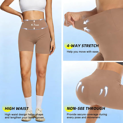 High Waisted Biker Shorts for Women-5" Tummy Control Fitness Athletic Workout Running Yoga Gym Shorts