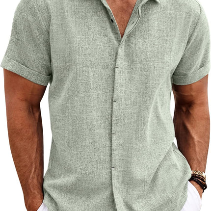 Men'S Linen Shirts Short Sleeve Casual Shirts Button down Shirt for Men Beach Summer Wedding Shirt