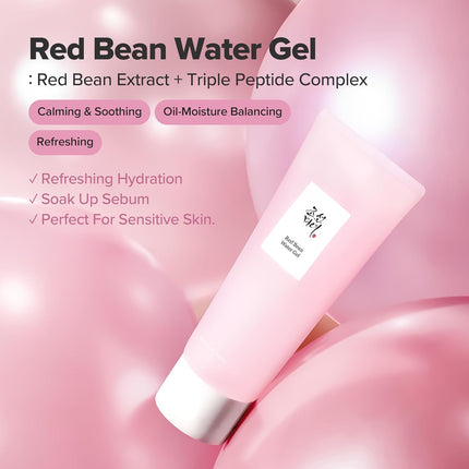 Red Bean Water Gel Hydrating Peptide Hydro Boost Moisturizer for Acne Prone Dry Skin, Korean Skin Care for Men and Women, 100Ml, 3.38 Fl.Oz