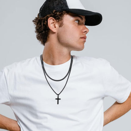 Cross Necklace for Men, Gold Black Silver Mens Cross Necklaces Stainless Steel Cross Pendant Necklace Simple Jewelry Gifts Cross Chain Necklaces for Men