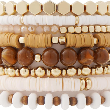 Surfer Heishi Clay Bead Bracelets for Women Bohemian Stackable Gold Plated Beaded Stretch Bracelets Elastic Layering Friendship Bracelets Set Boho Jewelry