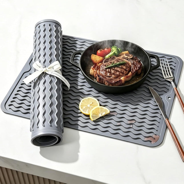 2 Pack  Silicone Dish Drying Mat for Kitchen Counter Heat Resistant under Sink Waterproof Coffee Bar Accessories Dining Rack Stone Utensil Holder Countertop Decor Must Haves 2026
