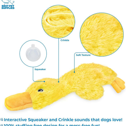 Interactive Squeaky Dog Chew Toy, Ideal Dog Toys for Chewers, Small, Medium & Large Dogs, and Fetch Lovers - Crinkle Duck (Yellow), Large