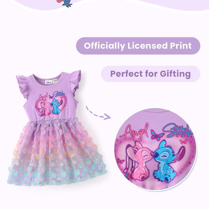 Princess Frozen Elsa Minnie Stitch Toddler Girl Tulle Tutu Dress Ruffle Sleeve Mesh Summer Birthday Party Clothes 2-9Y