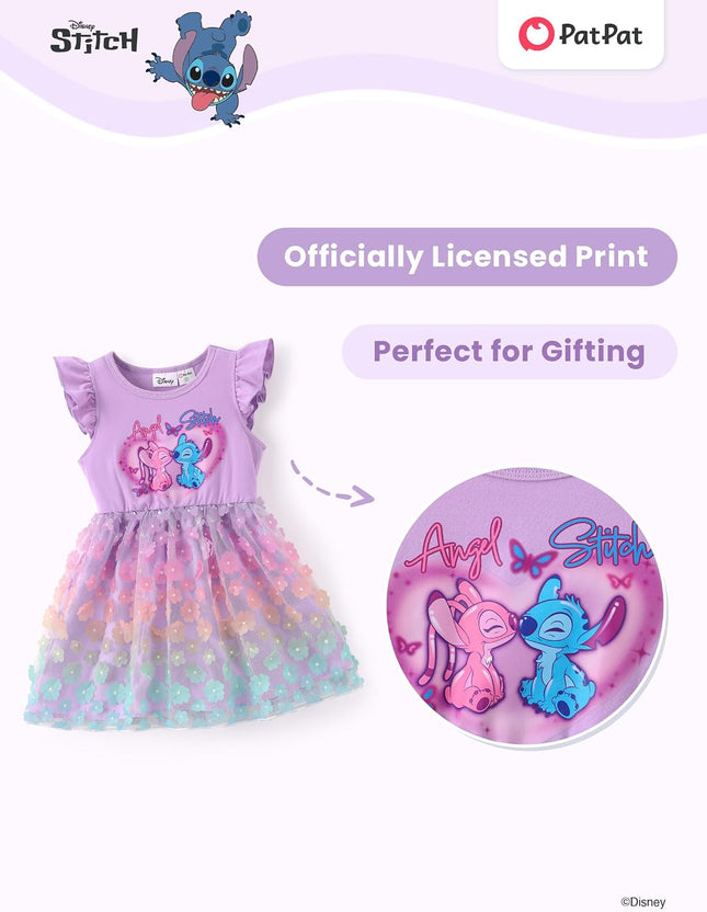 Princess Frozen Elsa Minnie Stitch Toddler Girl Tulle Tutu Dress Ruffle Sleeve Mesh Summer Birthday Party Clothes 2-9Y