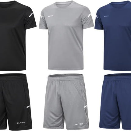 Men'S Workout Clothes Athletic Shorts Shirt Set 3 Pack Basketball Football Training Running Gym Christmas Gifts