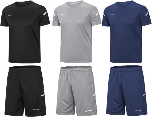 Men'S Workout Clothes Athletic Shorts Shirt Set 3 Pack Basketball Football Training Running Gym Christmas Gifts