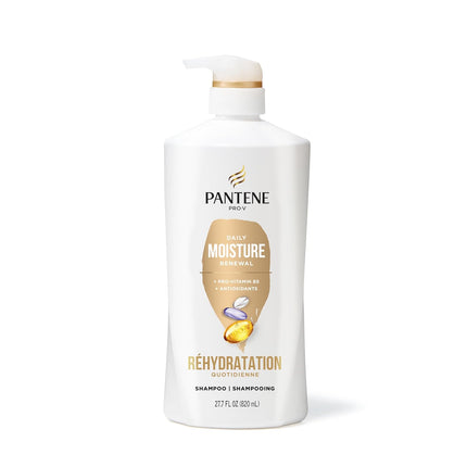 Shampoo & Conditioner Set, Daily Moisture Renewal - Pro-V Nutrients for Dry, Color-Treated, Straight to Curly Hair, 72-Hour Hydration & Softness, 52.8 Oz Total + Miracle Rescue Shot (0.5 Oz)