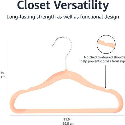 Kids Space Saving Velvet Non-Slip Clothes Hangers with Shoulder Notches for Infant and Toddler, 11.6", Blush, 50-Pack