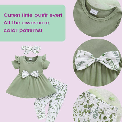 Baby Girl Clothes Toddler Girl Outfits Infant Girl Summer Clothes for Girl Ruffle Shirt Pants+Cute Headband 3PCS