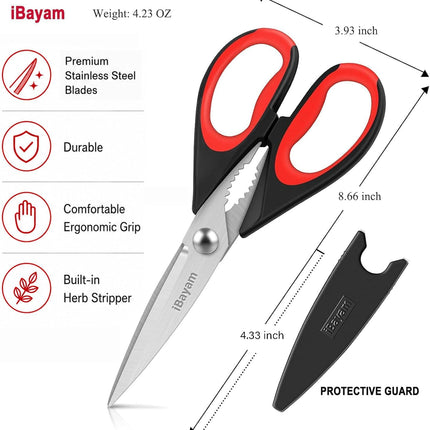 Kitchen Scissors All Purpose Heavy Duty 2 Pack with Protective Sheath, Stainless Steel Shears Kitchen Utensils Set for Cutting Food Cooking Meat Poultry Dishwasher Safe Soft Comfort-Grip