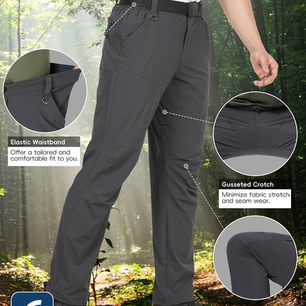 Mens Hiking Pants Lightweight Cargo Work Tactical Nylon Stretch Waterproof Quick Dry Fishing Travel Outdoor 6 Pockets