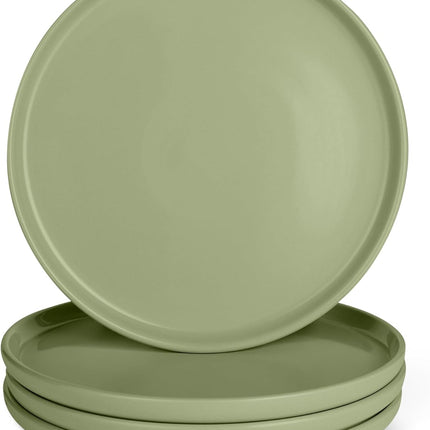 Glazed Stoneware Dinner Plates, Ceramic 4-Piece Set, Microwave, Dishwasher and Freezer-Safe, 10.5 In., Olive