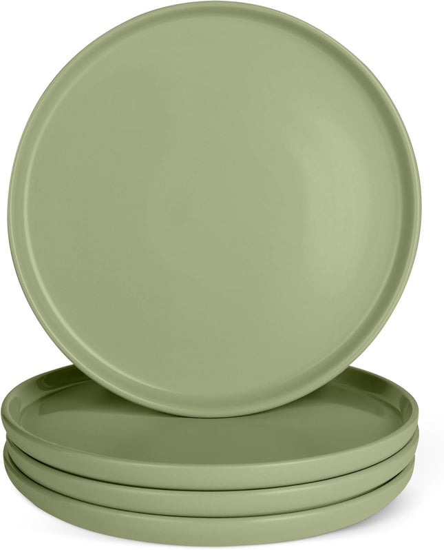 Glazed Stoneware Dinner Plates, Ceramic 4-Piece Set, Microwave, Dishwasher and Freezer-Safe, 10.5 In., Olive