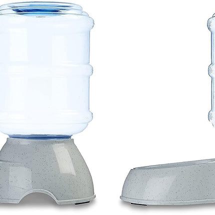 Automatic Pet Water Dispenser and Gravity Food Feeder Set for Cat and Dog, Easy to Clean, 6-Pound Food Capacity, 1-Gallon, Small, Gray, Pack of 2