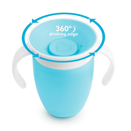 Miracle 360 Sippy Cup for 6 Month Old, Spill Proof Baby and Toddler Cups with Transition Handles, 7 Ounce, 2 Pack, Blue/Green