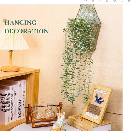 1Pcs Fake Plants Hanging Artificial Potted Faux Eucalyptus Plants for Modern Boho Farmhouse Bathroom Office Desk Wall Art Shelf Living Room Aesthetic Decor Indoor