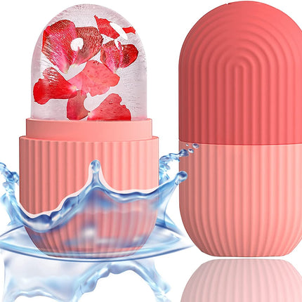 Ice Cube Roller Massager for Face, Eyes and Neck Naturally Conditioning and Skin Care,De-Puff Eye Bags,Reduce Migraine Pain,Reusable Massage Silicone Ice Mold (Pink)