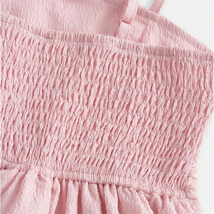 Girl'S Flowy Cami Dress Ruched Sleeveless Pink Layered Ruffle Kawaii Short Smocked Summer Dresses