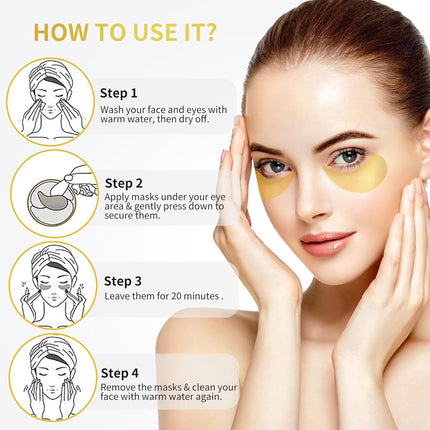 24K Gold under Eye Patches - 60 Pack for Puffy Eyes, Dark Circles, Bags & Wrinkles with Collagen & Hyaluronic Acid - Eye Care Pads for Daily Skincare (Gold)