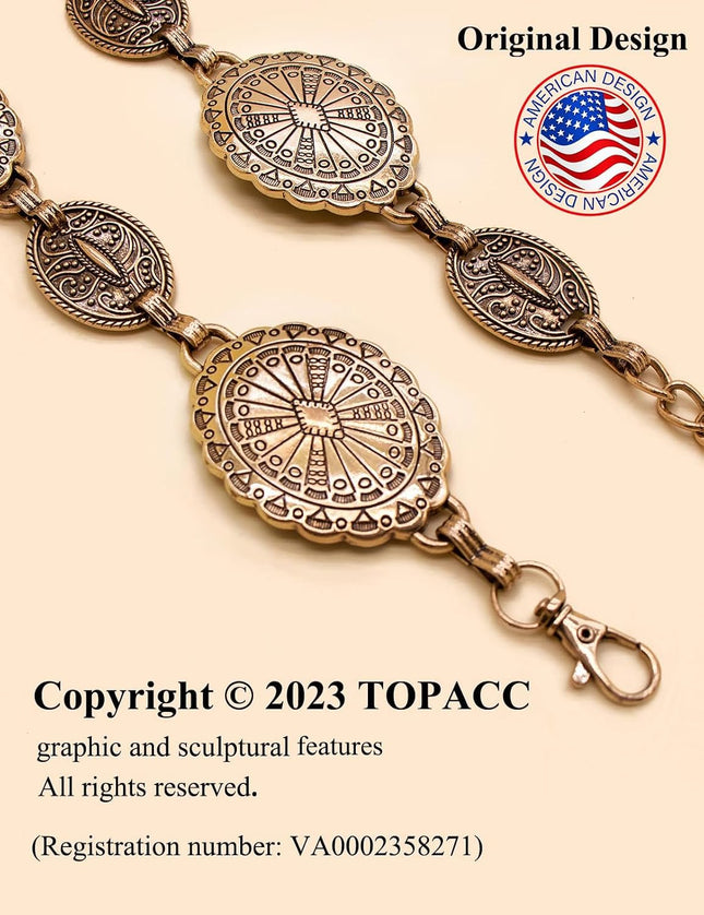 Western Metal Concho Belt for Women Cowgirl Chain Belts for Dresses Jeans Country Concert Outfit