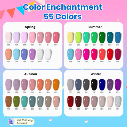 Beetles Gel Nail Polish Kit with U V Light - 80Pcs Color Enchantment 55 Colors Gel Nail Kit with Everything Base Top Coat Beginner Starter at Home Nails Kit Manicure DIY Salon Tools Gifts for Women