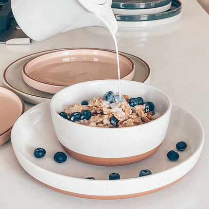 Ceramic Flat Bowls Set of 4-25 Oz- for Soup, Salad, Rice, Cereal, Breakfast, Dinner, Serving, Oatmeal, Etc - Microwave, Dishwasher and Oven Safe Porcelain Bowl for Eating and Kitchen - Vanilla