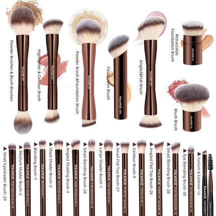 20 Pcs Makeup Brushes with Gift Box, Double-End Multi-Functional Makeup Brushes for Blending Liquid Powder Concealer Cream Blush Buffe,Coffeebrown