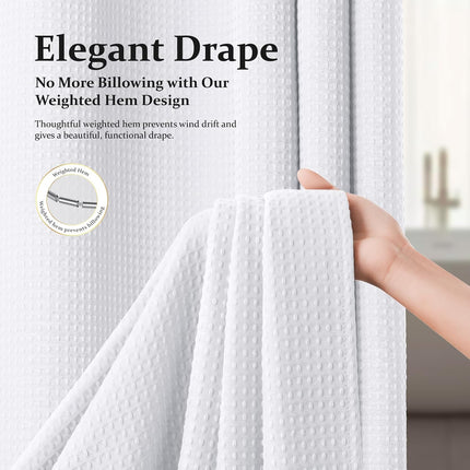 White Fabric Shower Curtain, Waffle Weave Heavy Duty Thick Fabric Shower Curtains for Bathroom, 256GSM Weighted Hotel Luxury Cloth Shower Curtain Set with 12 Plastic Hooks, 72Wx72H, White