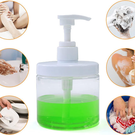 Pump Bottle Dispenser Plastic Refillable Bottles Wide Mouth Jar Style Empty Bathroom Shower Containers for Lotion Shampoo Conditioner (Clear, 2X 500Ml)