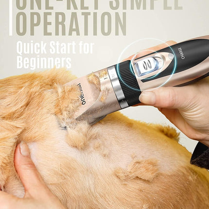Dog Clippers Low Noise, Dog Grooming Kit with Rechargeable, Pet Shaver Cordless Electric Quiet Hair Clipper Set for Dogs Cats Pets（Gold）